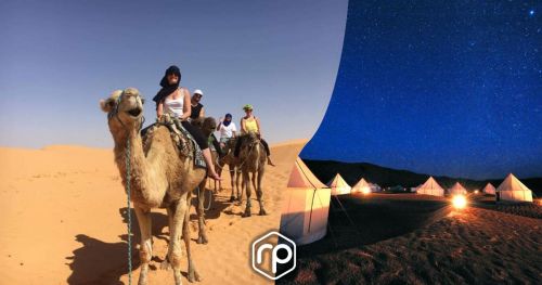 Séjour en camp avec dîner, coucher et lever du soleil à dos de chameau